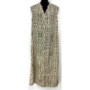 Bar III Women Shift Dress Size Large L Snakeskin Cap Sleeve Button Up Side Slit